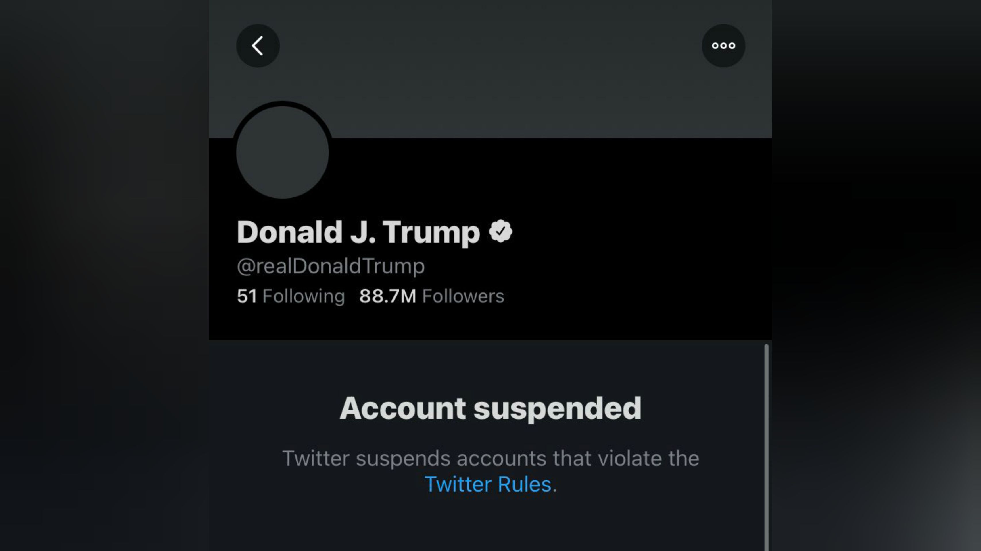 Tangkapan layar akun Twitter Donald Trump menghilangkan