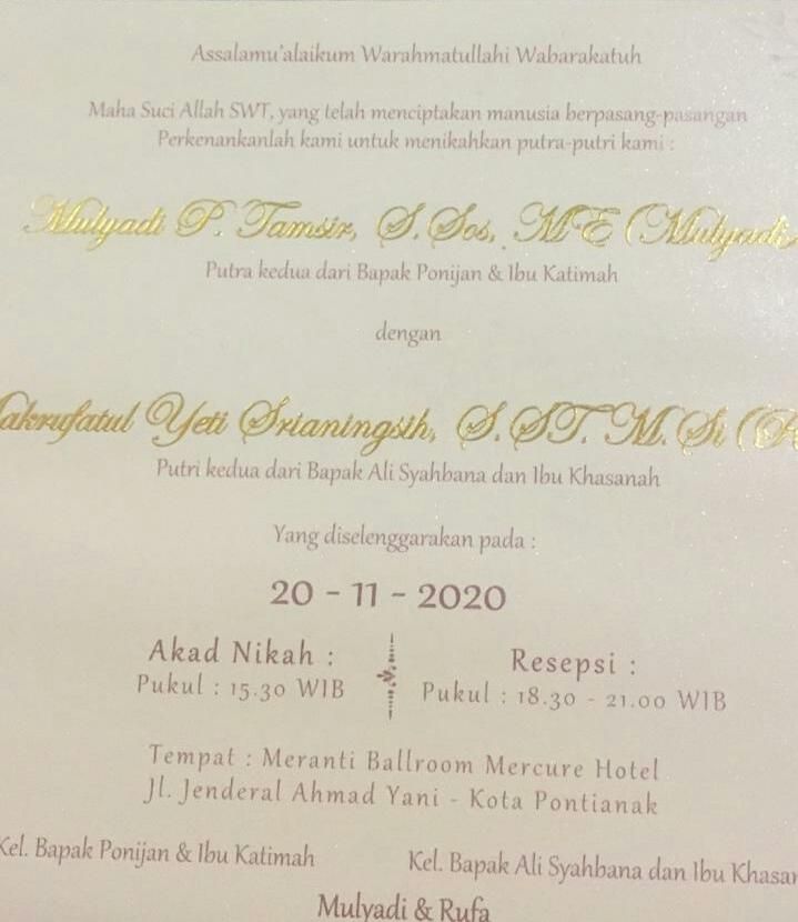 Undangan Pernikahan mantan Ketua PB HMI Mulyadi P Tamsir