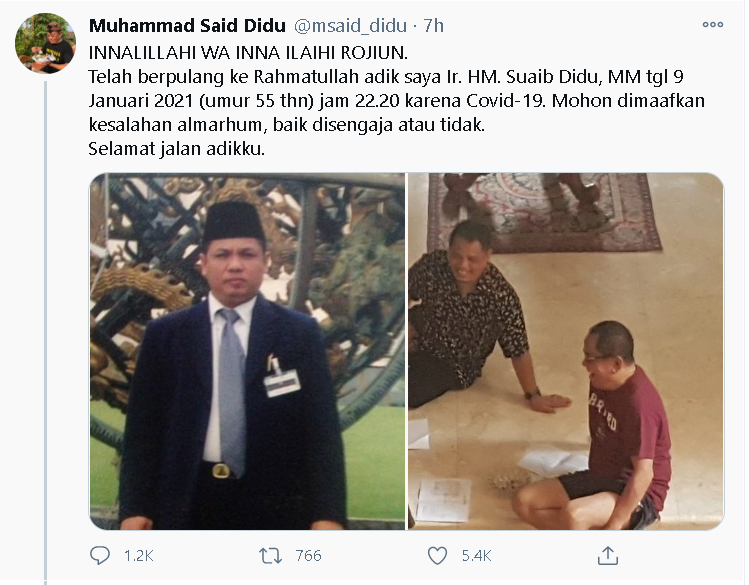 Tangkap Layar Tim Berita Subang - Twitter Said Didu