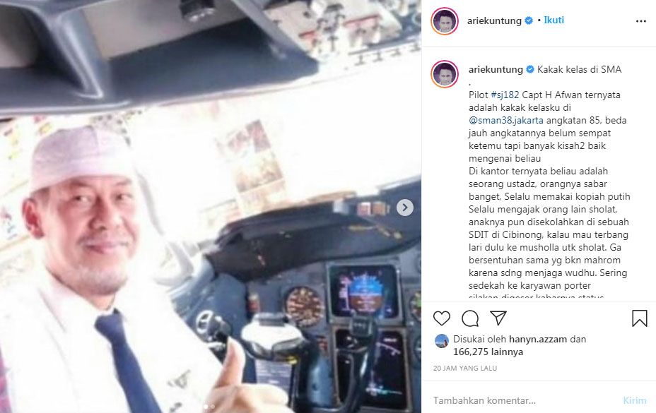 Kenangan Arie untung Pada Kapten Afwan yang ternyata kakak kelas di SMA diungkapkan lewan akun instagram pribadinya