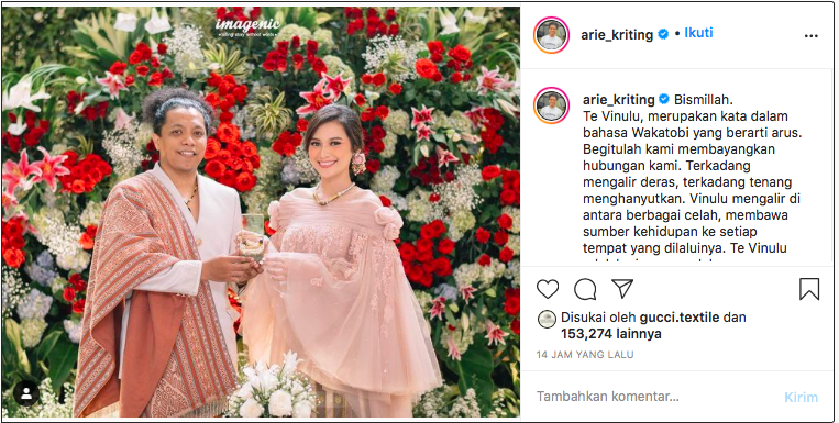 Unggahan Instagram Arie Kriting yang resmi nikahi Indah Permatasari.*