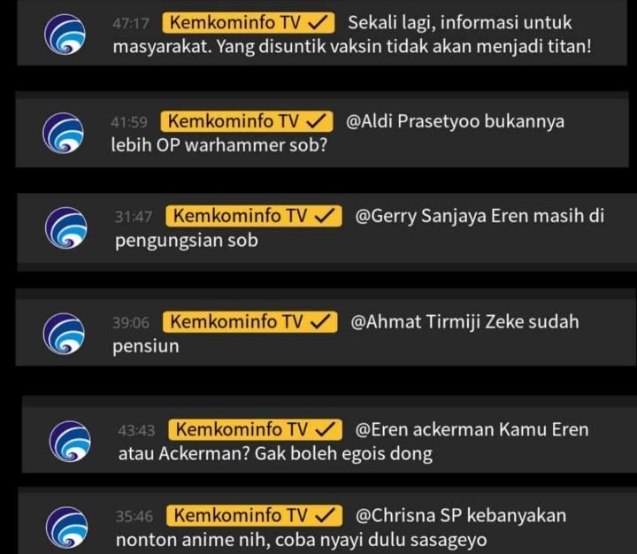 Tangkapan layar live chat Kemkominfo TV