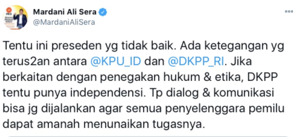 Mardani Ali Sera tanggapi pemberhentian Arief Budiman sebagai Ketua KPU oleh DKPP.*