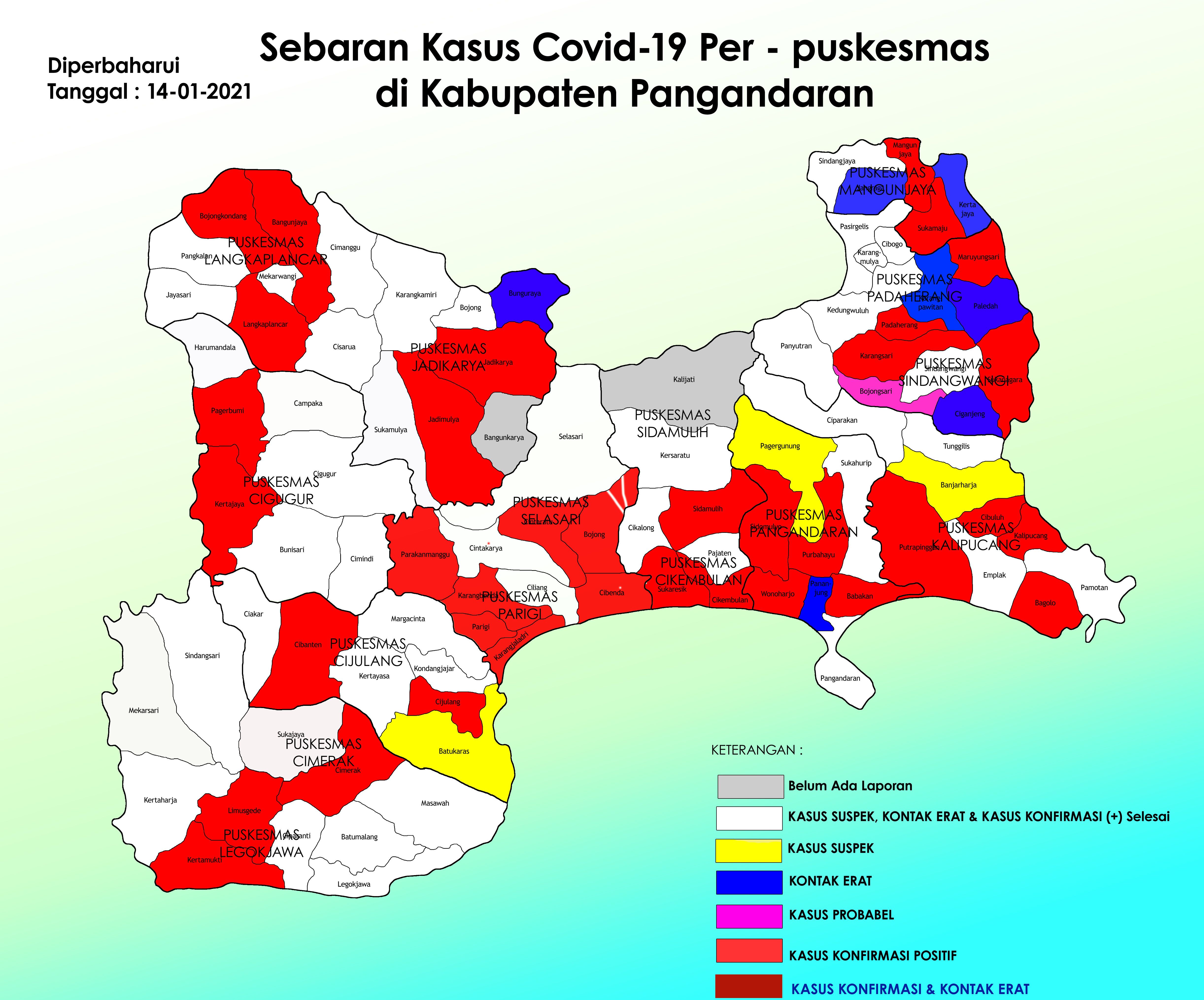 Peta Covid-19 Kab Pangandaran, Kamis, 14 Januari 2021.