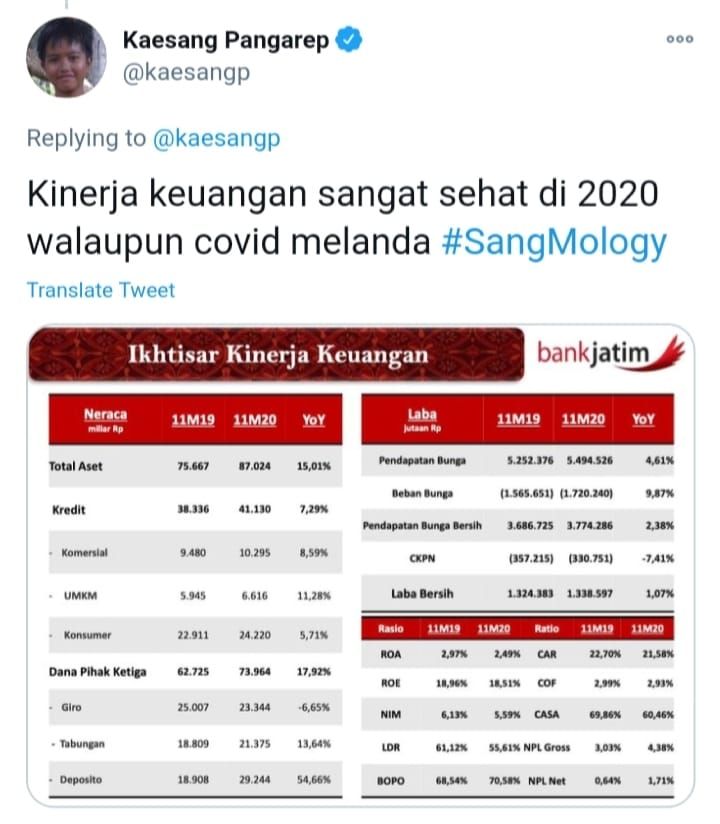 Postingan akun Twitter Kaesang Pangarep mengenai saham BJTM