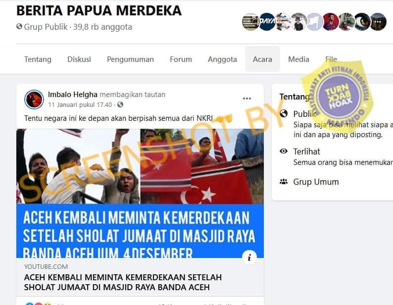 Narasi hoaks permintaan kemerdekaan di Aceh.