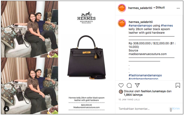 Tas Hermes yang dikenakan Amanda Manopo.*