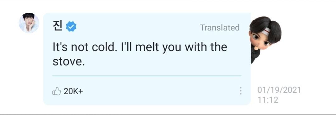 Terjemahan komentar Jin BTS di Weverse.