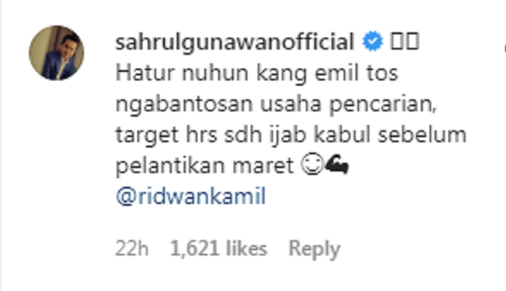 Sahrul Gunawan membalas postingan Ridwan Kamil*/