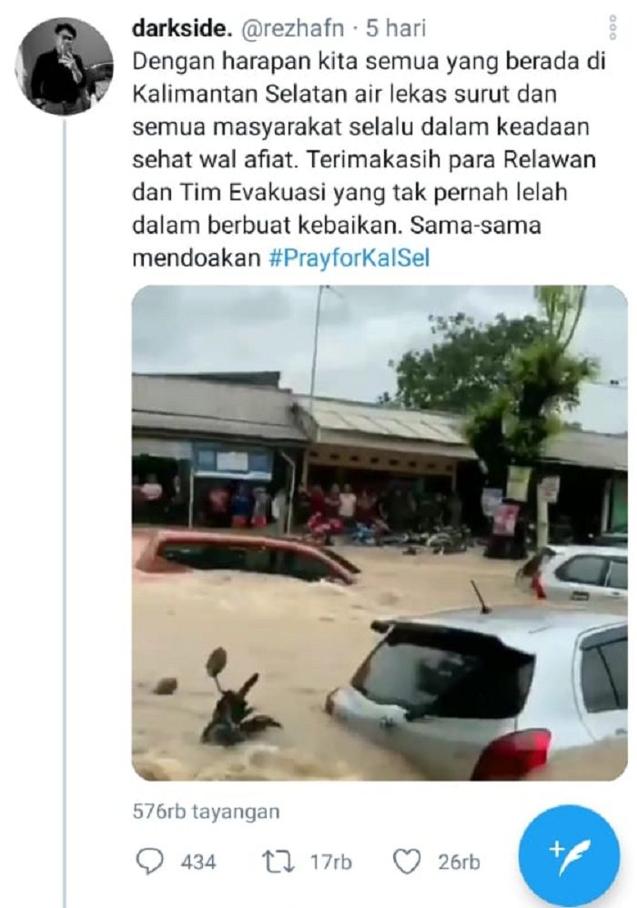 Tangkapan layar beredar sebuah video hoaks yang memperlihatkan banjir di Kalimantan Selatan