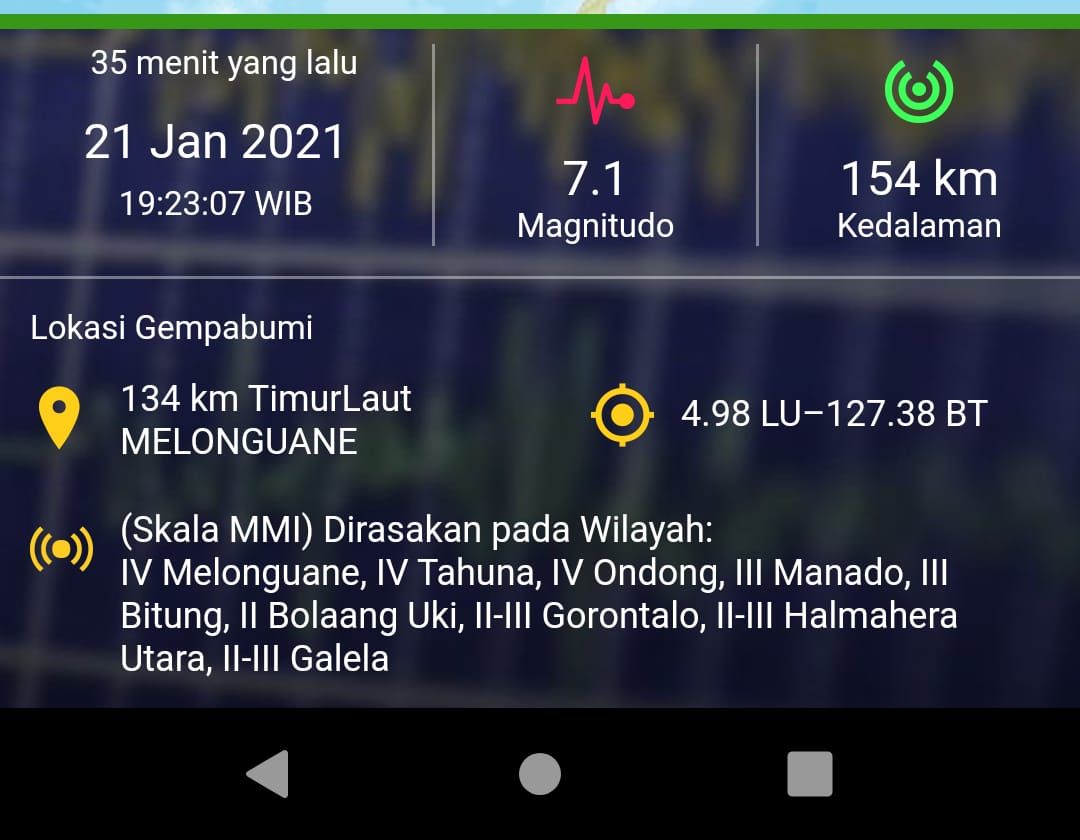Informasi Gempa 7,1 Magnitudo Pulau Talaud, Melonguane, Halmahera Utara