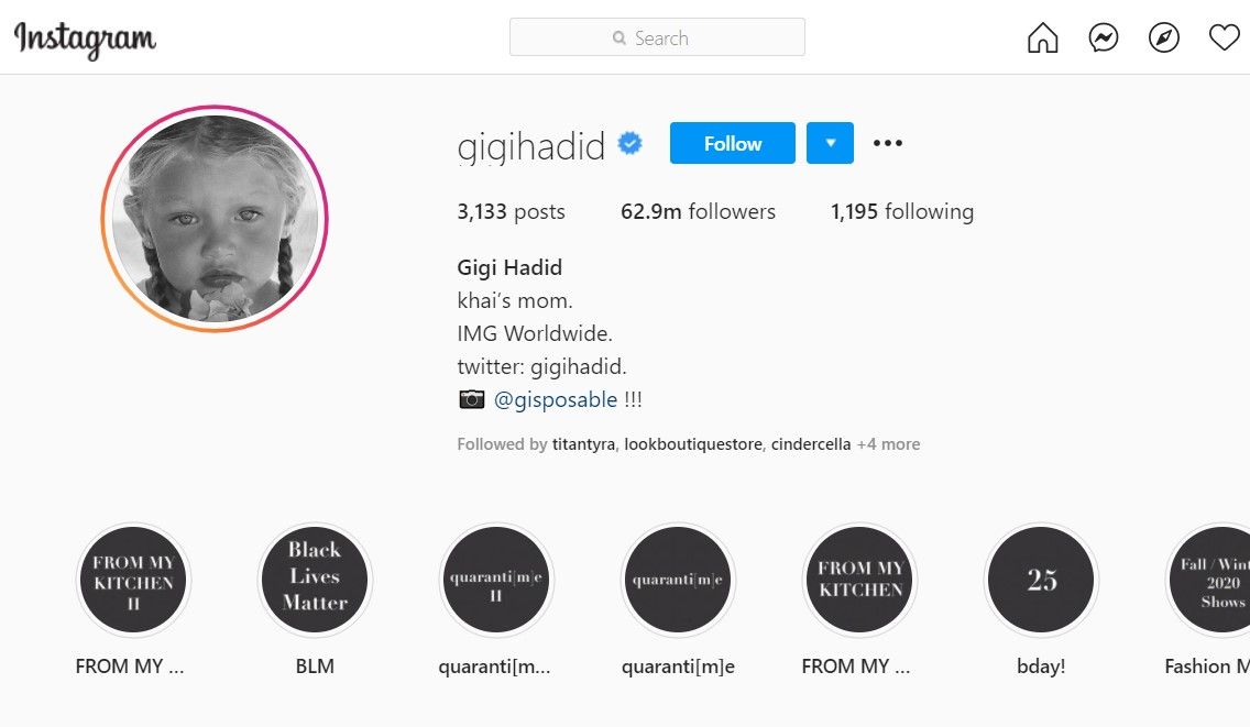 Gigi Hadid cantumkan nama panggilan sang anak di bio-Instagram.