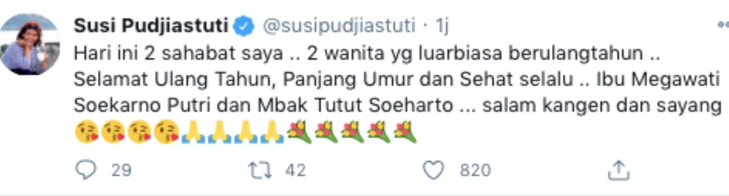 Ucapan selamat ulang tahun dari Susi Pudjiastuti untuk Megawati dan Mbak Tutut.*