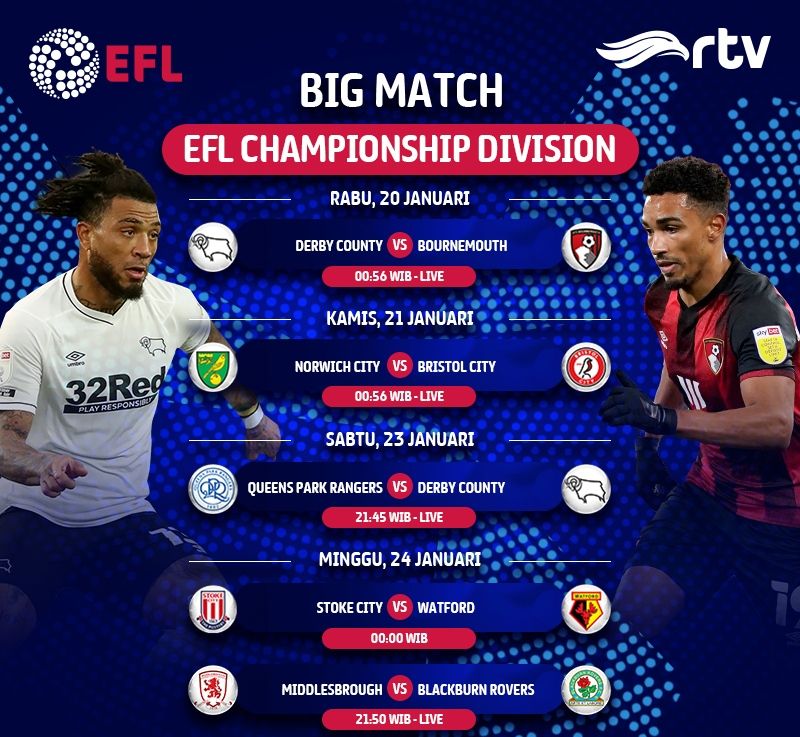 Jadwal Acara Televisi Rtv Hari Ini Sabtu 23 Januari 2021 Efl Championship Live Qpr Vs Der Portal Brebes