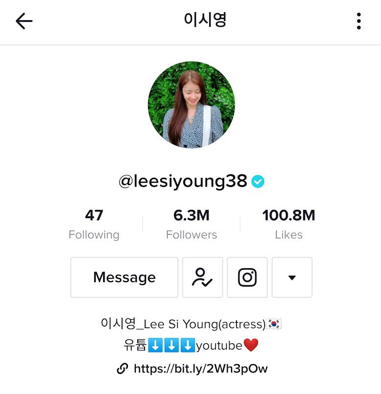 Akun TikTok Lee Si Young dengan jumlah pengikut mencapai 6,3 juta