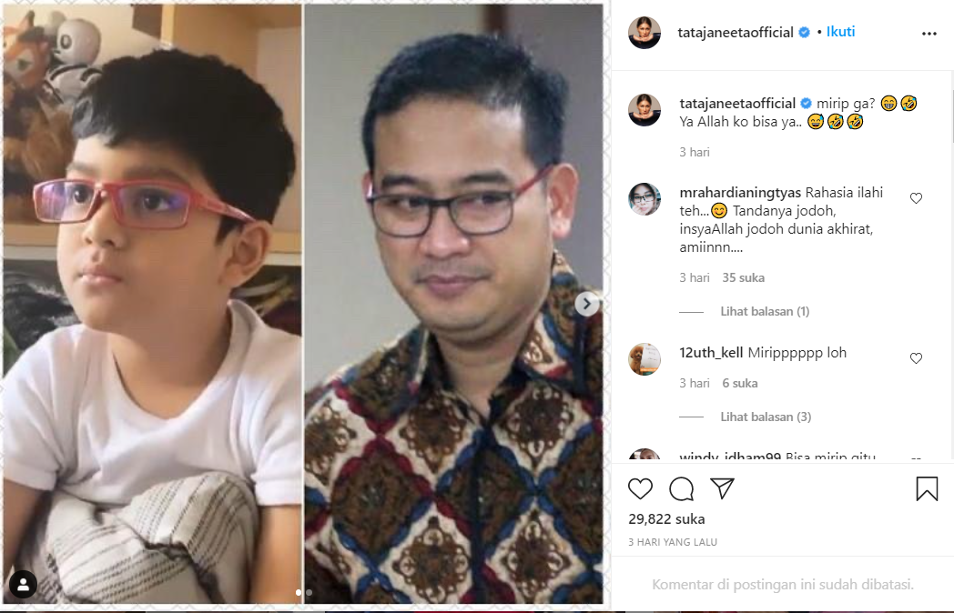 Tata Janeeta mengunggah foto di akun Instagramnya