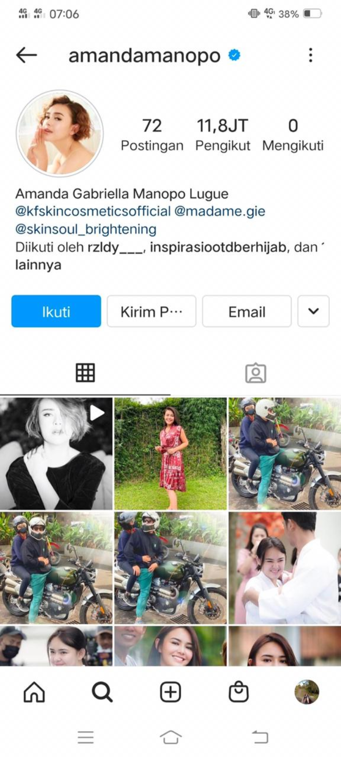 Tampilan feed Instagram Amanda Manopo sebelum video dihapus