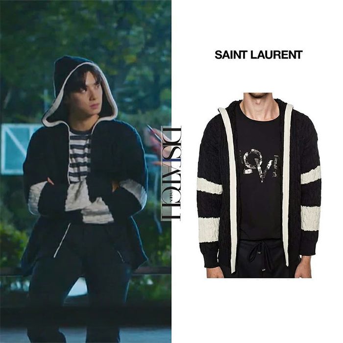 Suho mengenakan jaket Saint Laurent
