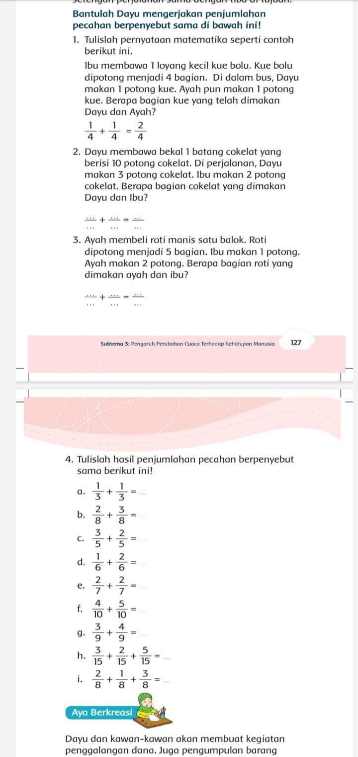 Kunci Jawaban Tema 5 Kelas 3 Halaman 127 128 129 Subtema 3 Buku Tematik Pembelajaran Soal Matematika Pecahan Metro Lampung News