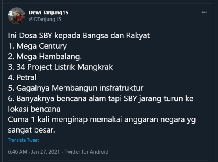 Tangkapan layar unggahan Dewi Tanjung. 