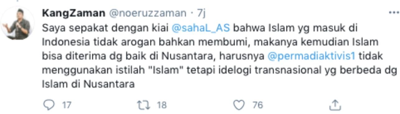 Nuruzzaman sepakat dengan pernyataan kritik dari Gus Sahal soal pernyataan 'Islam arogan'