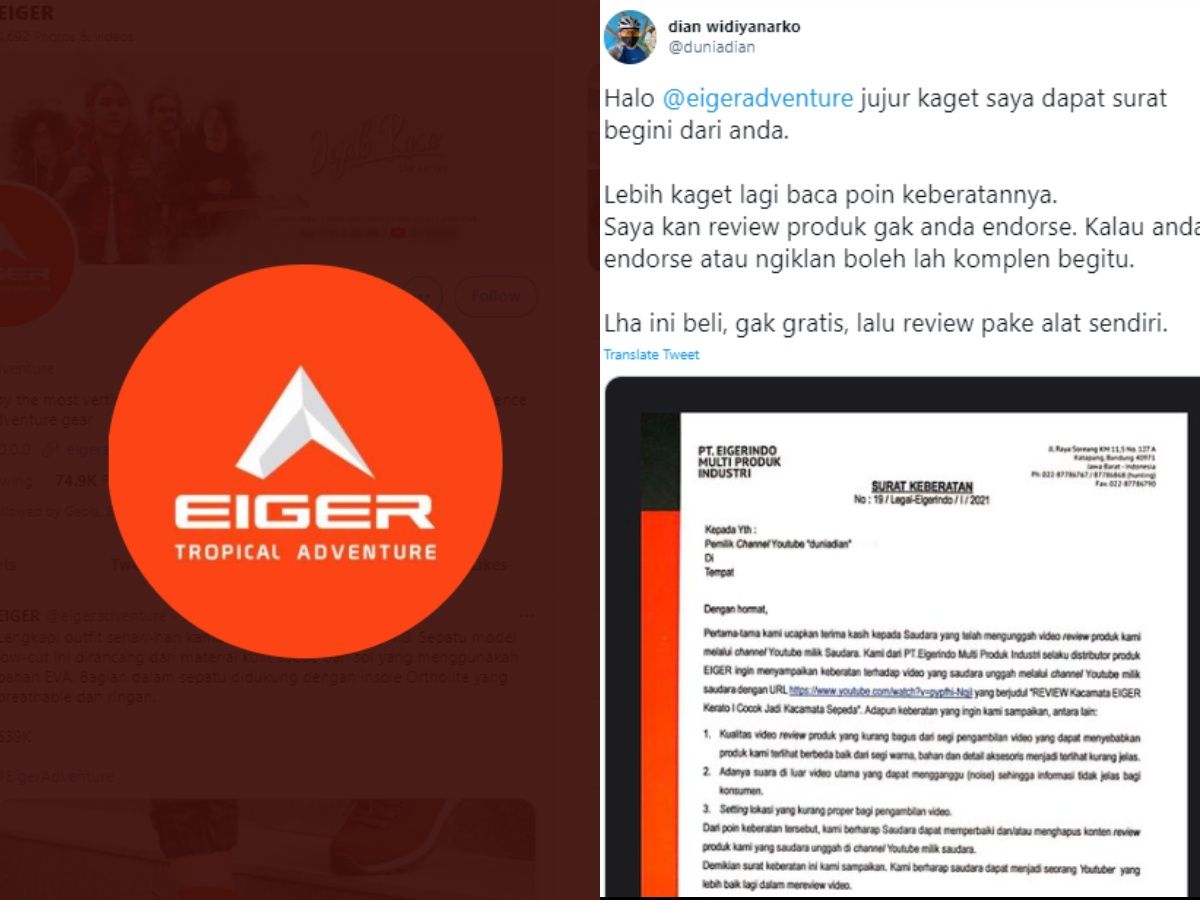 Viral YouTuber buat utas dikirim surat keberatan dari Eiger.