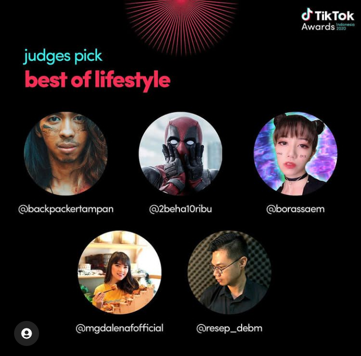 Nominasi kategori Best of Lifestye TikTok Awards Indonesia 2020