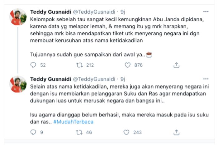 Teddy Gusnaidi menanggapi perihal pelaporan terhadap Permadi Arya oleh KNPI.*