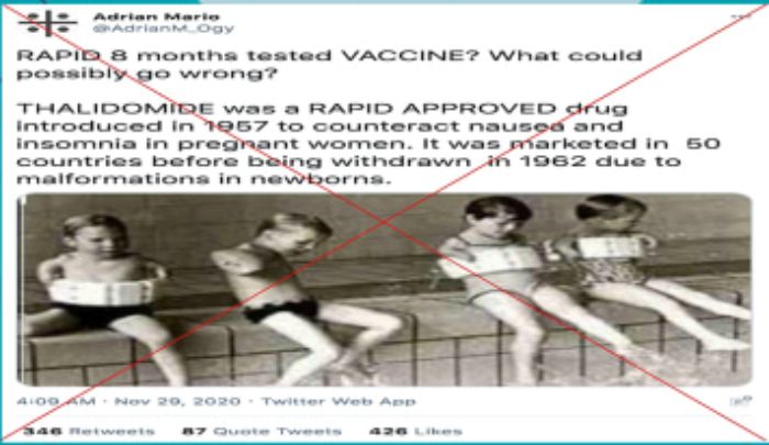 Tangkapan layar klaim yang menyebut vaksin Covid-19 dapat sebabkan cacat janin pada ibu yang sedang hamil.