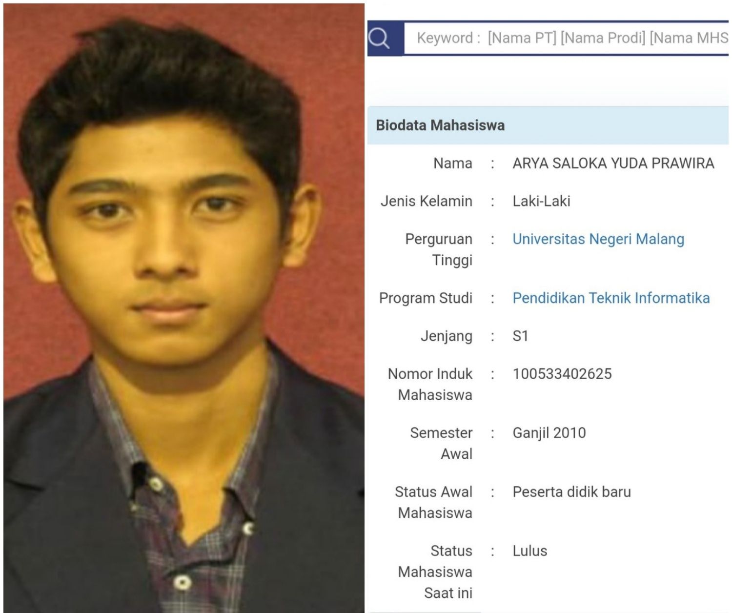 Kolase data kelulusan Arya Saloka saat masih kuliah di Malang, buat netizen gagal fokus