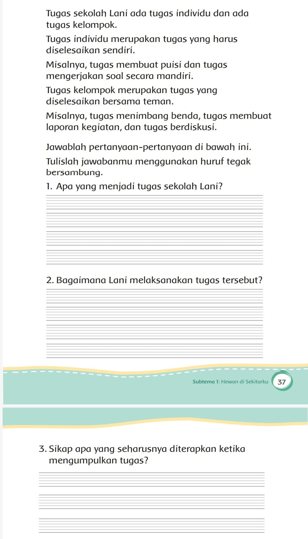 Kunci Jawaban Tema 6 Kelas 2 Halaman 36 37 38 Buku Tematik Subtema 1 Pembelajaran 6 Tentang Tugas Sekolah Lani Metro Lampung News