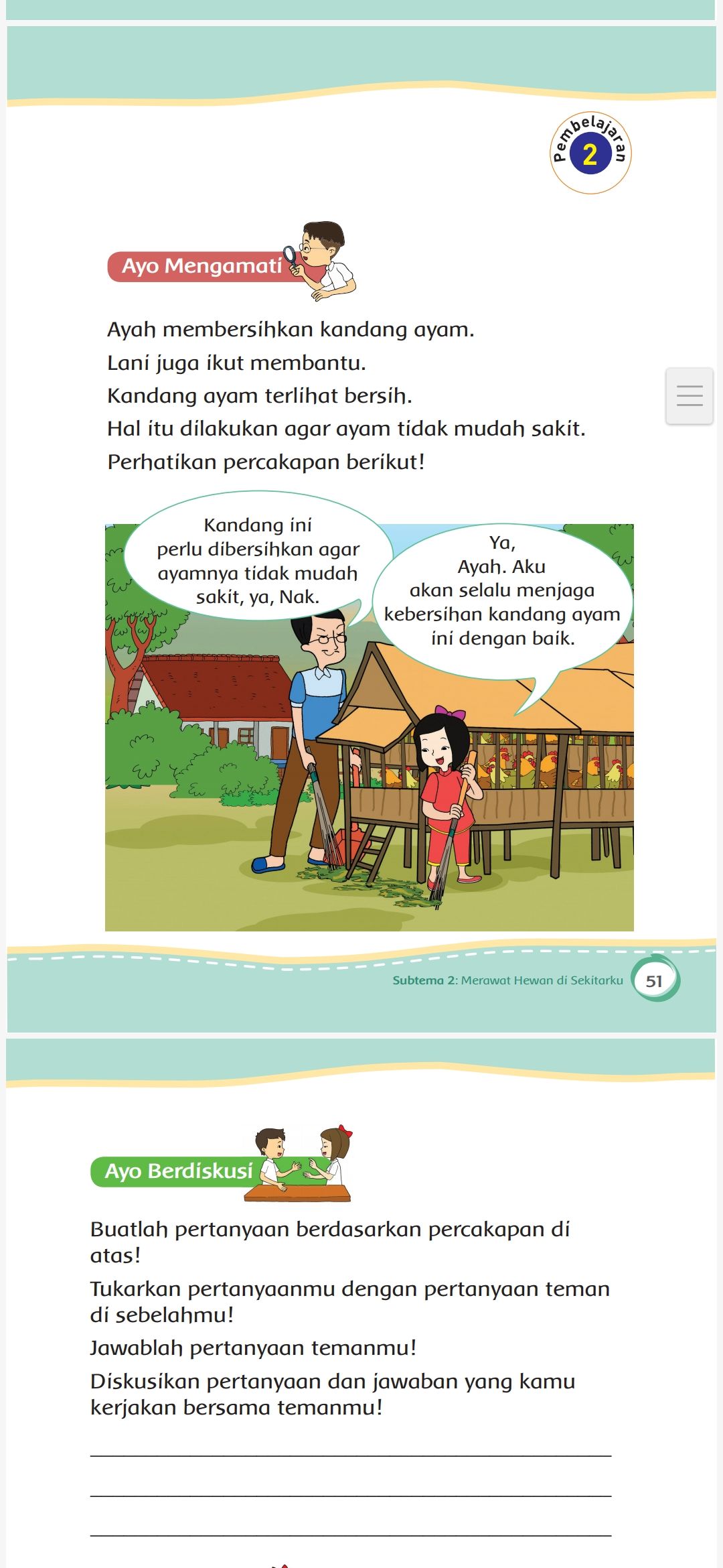 Kunci Jawaban Tema 6 Kelas 2 Halaman 51 52 Buku Subtema 2 Pembelajaran 2 Tentang Percakapan Lani Dan Ayah Metro Lampung News