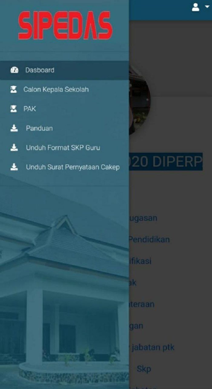 Hasil tangkap layar aplikasi SIPEDAS