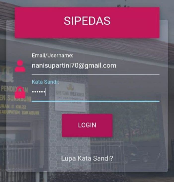 Tangkap layar aplikasi SIPEDAS