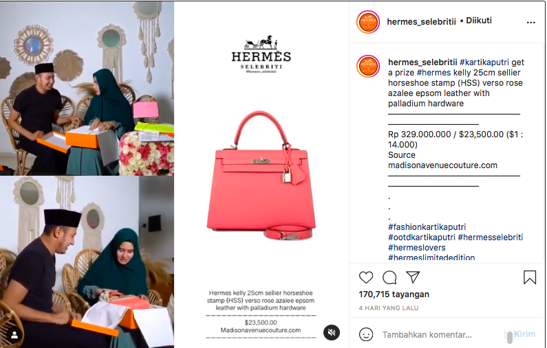Tas Hermes yang diberikan Habib Usman kepada Kartika Putri.*