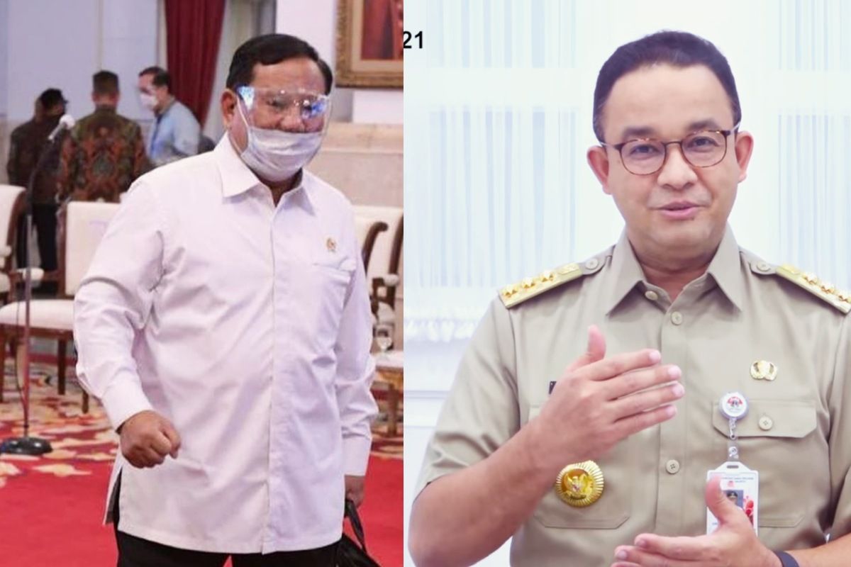 Menteri Pertahanan, Prabowo Subianto (kiri), Gubernur DKI Jakarta, Anies Baswedan (kanan).