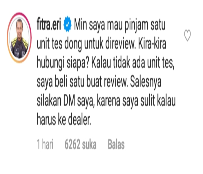 tangkapan layar Komentar Fitra Eri/Instagram.com/@esemkaindonesia