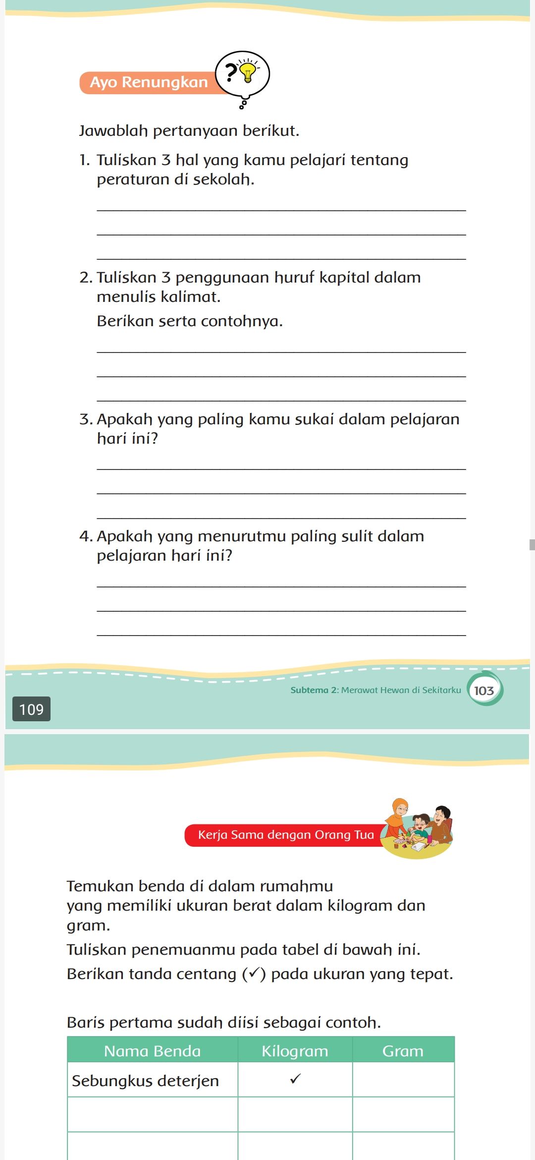 Kunci Jawaban Tema 6 Kelas 2 Halaman 103 104 Buku Tematik Subtema 2 Pembelajaran 6 Tentang Ukuran Berat Metro Lampung News