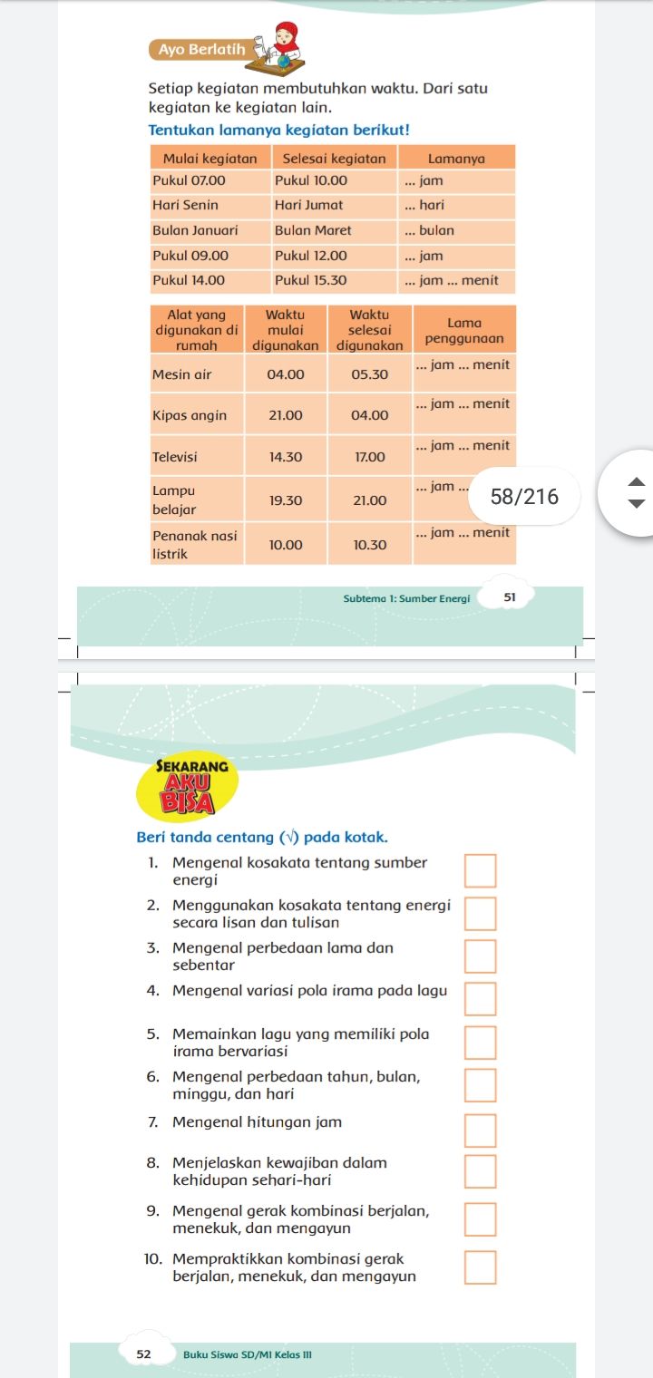 Kunci Jawaban Tema 6 Kelas 3 Halaman 51 52 53 Subtema 1 Buku Tematik Pembelajaran 6 Tentang Ngitung Mtk Jam Metro Lampung News