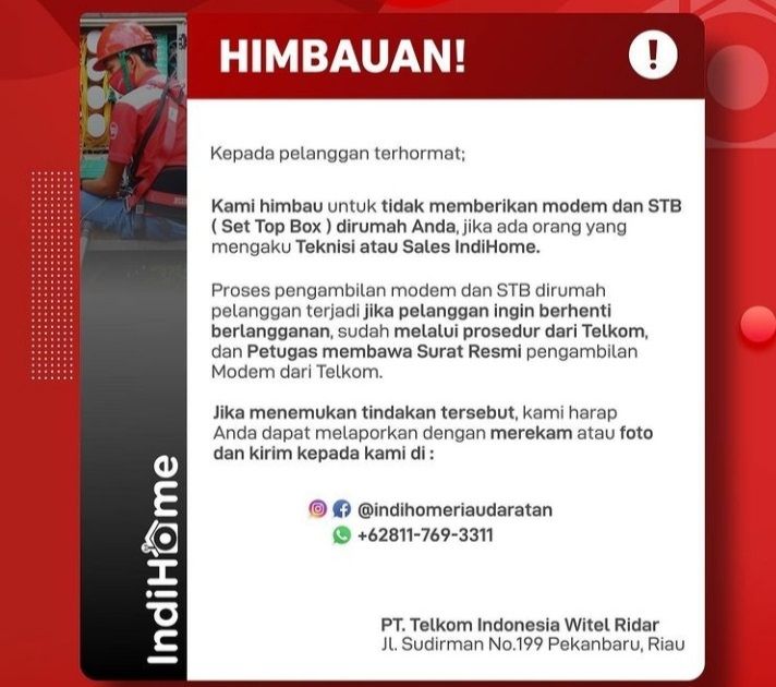 Indihome Temukan Laporan Modus Penipuan Teknisi Gadungan Di Rumah Pelanggan Fix Pekanbaru