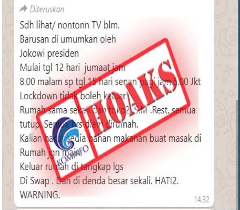 Tangkapan layar hoaks yang mengklaim bahwa Jakarta akan menerapkan lockdown.