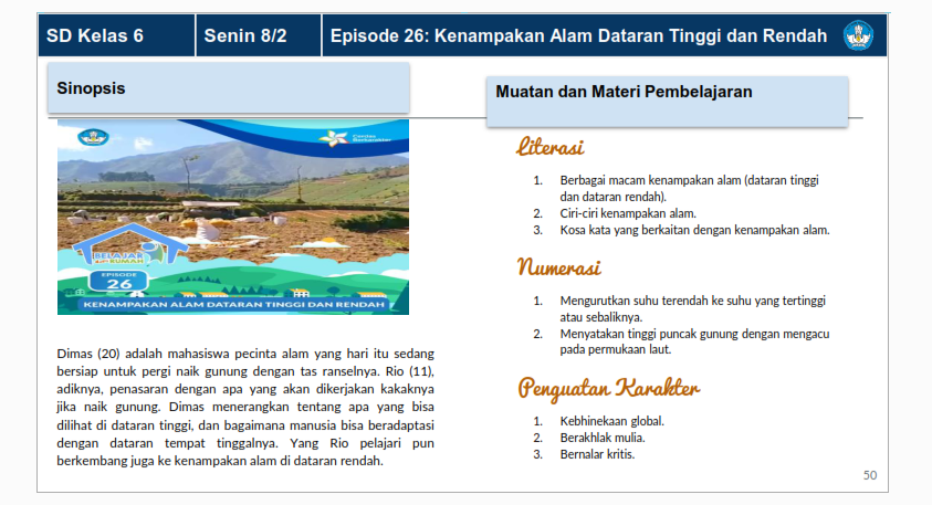 Kunci Jawaban Bdr Tvri Kelas 6 Sd Senin 8 Februari 2021 Episode 26 Kenampakan Alam Dataran Tinggi Dan Rendah Seputar Lampung