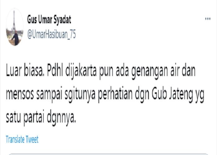 Tangkapan layar cuitan Gus Umar yang komentari pernyataan Mensos Risma.