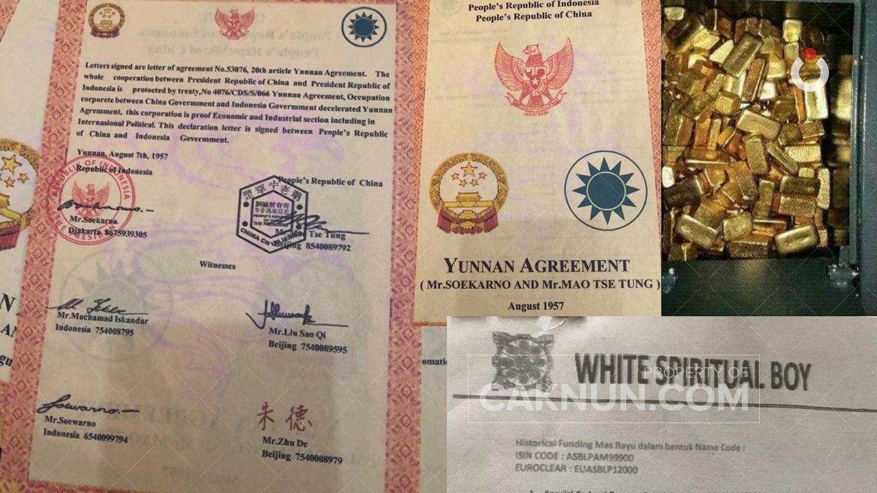 Foto emas dan dokumen perjanjian tentang kekayaan Indonesia, tangkap layar website