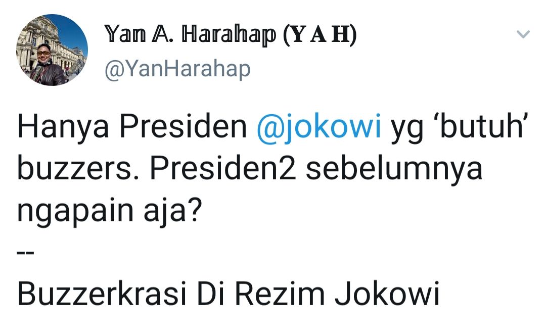 Cuitan politisi Partai Demokrat Yan Harahap mengenai Joko Widodo.