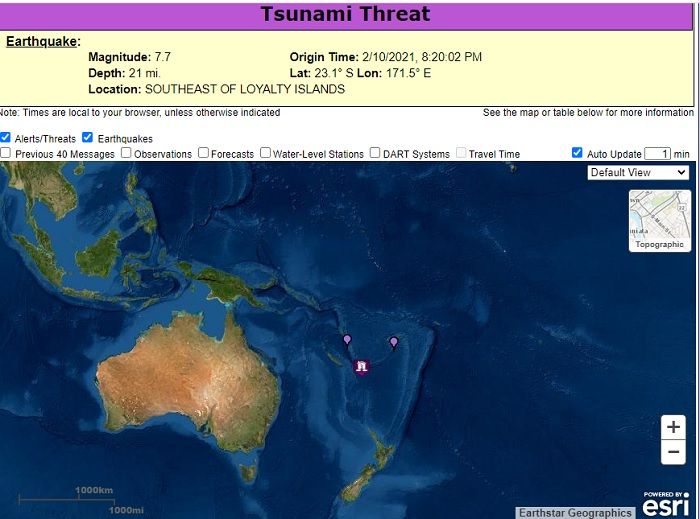 Gempa bumi di wilayah Samudra Pasifik bagian selatan termasuk Vanuatu./tsunami.gov