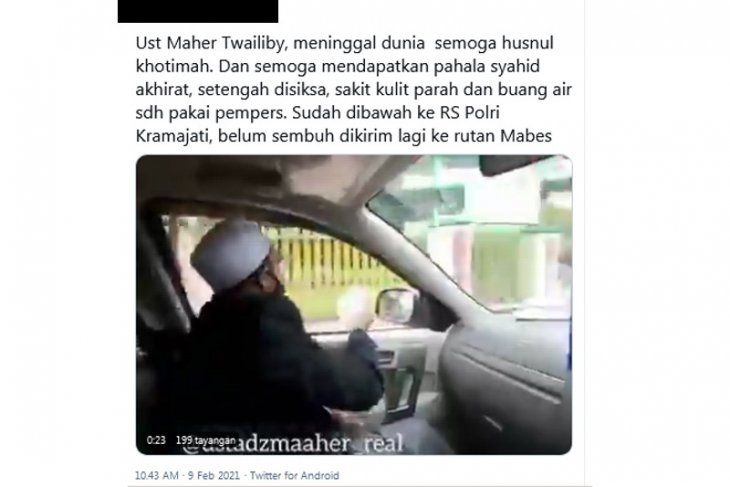 tangkapan layar berita hoax soal meninggalnya Usradz Maaher