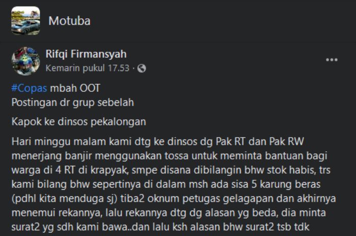 Viral kisah warganet kapok ke Dinsos Pekalongan.