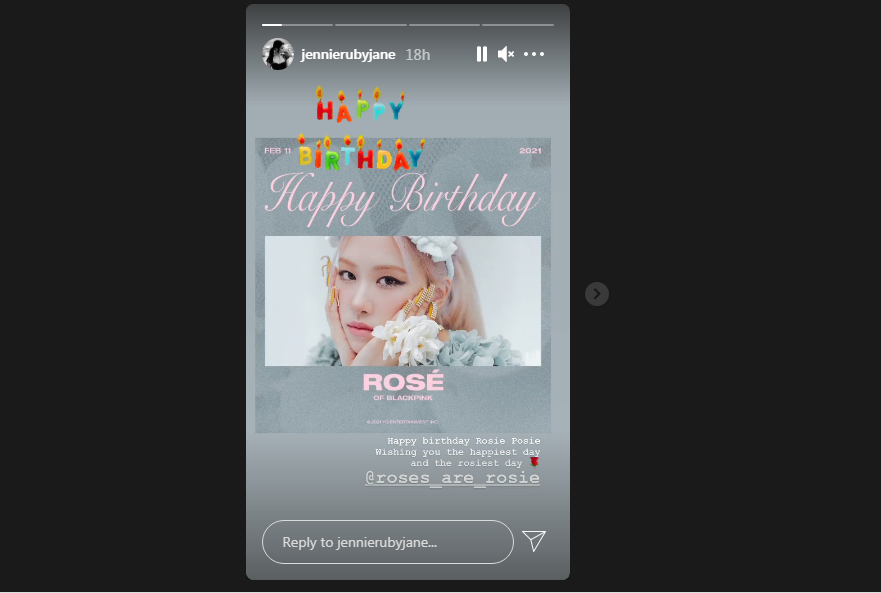 Ungkapan Selamat Ulang Tahun Jennie BLACKPINK untuk Rose.