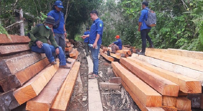Kayu olahan yang diduga illegal ini ditemukan dipinggir jalan di Desa Nanga Awen Kecamatan Putussibau Utara oleh KPH Lintas Utara